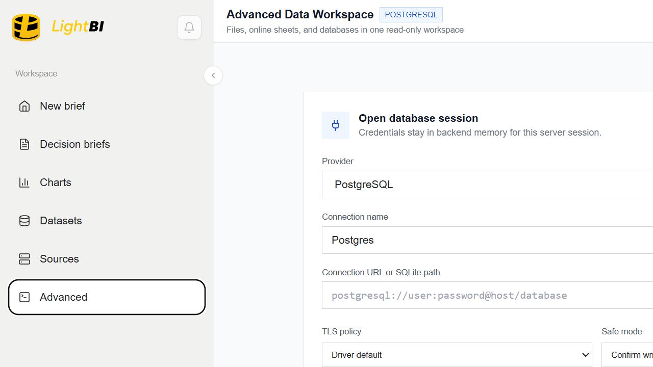 Advanced SQL workspace